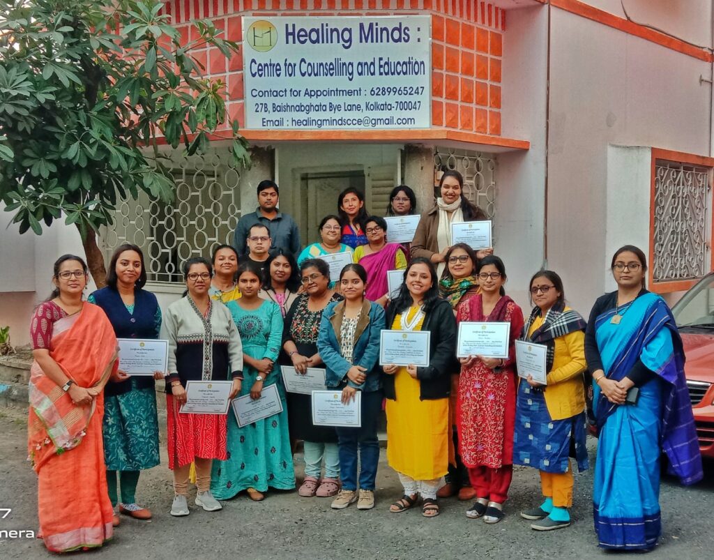 University students participating in a clinical psychology internship workshop at Healing Minds CCE in Kolkata