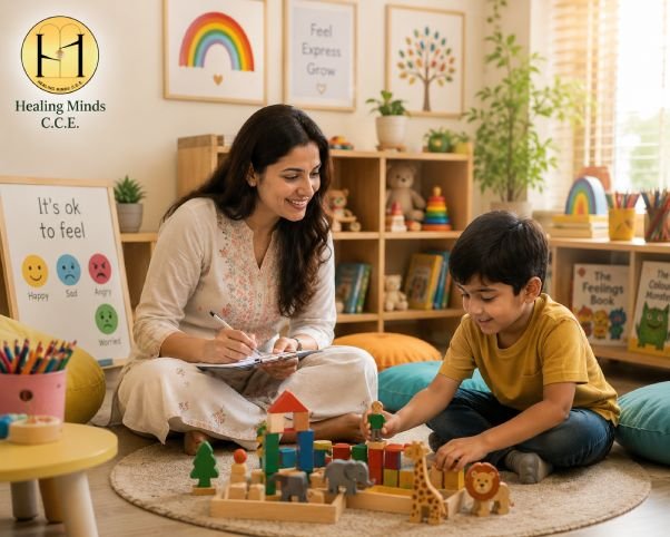 An Indian child engaging in creative play therapy Kolkata at Healing Minds CCE.