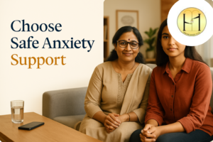 Anxiety helpline number guide with a Kolkata counsellor offering safe emotional support